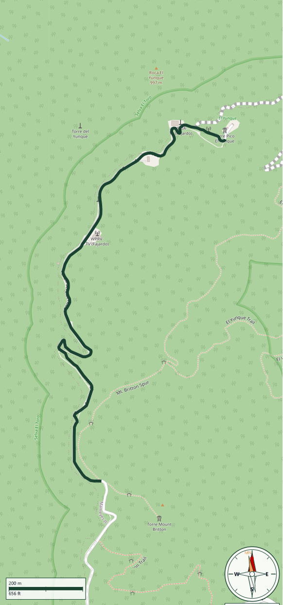 Mapa de El Yunque Peak via Forest Service Road