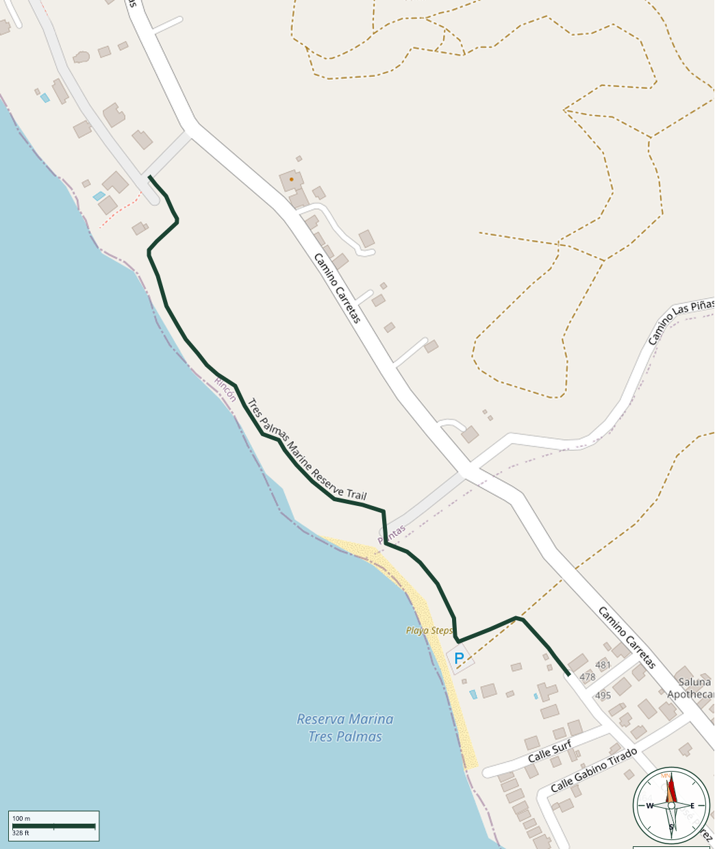 Mapa de Tres Palmas Marine Reserve Trail